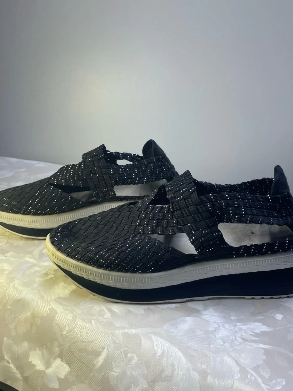 Women’s Black Woven Stretch Sandal - Casual Comfort